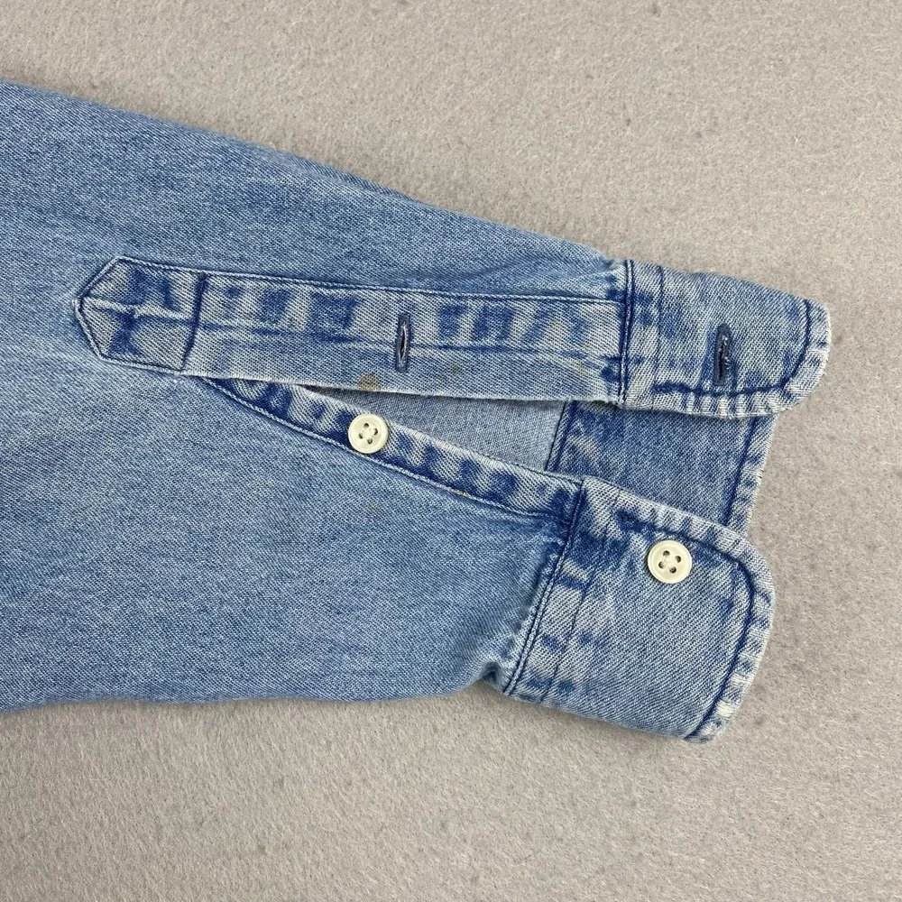 Vintage Polo Ralph Lauren Big Shirt Denim Button Down Men Large Blue Pocket Pony